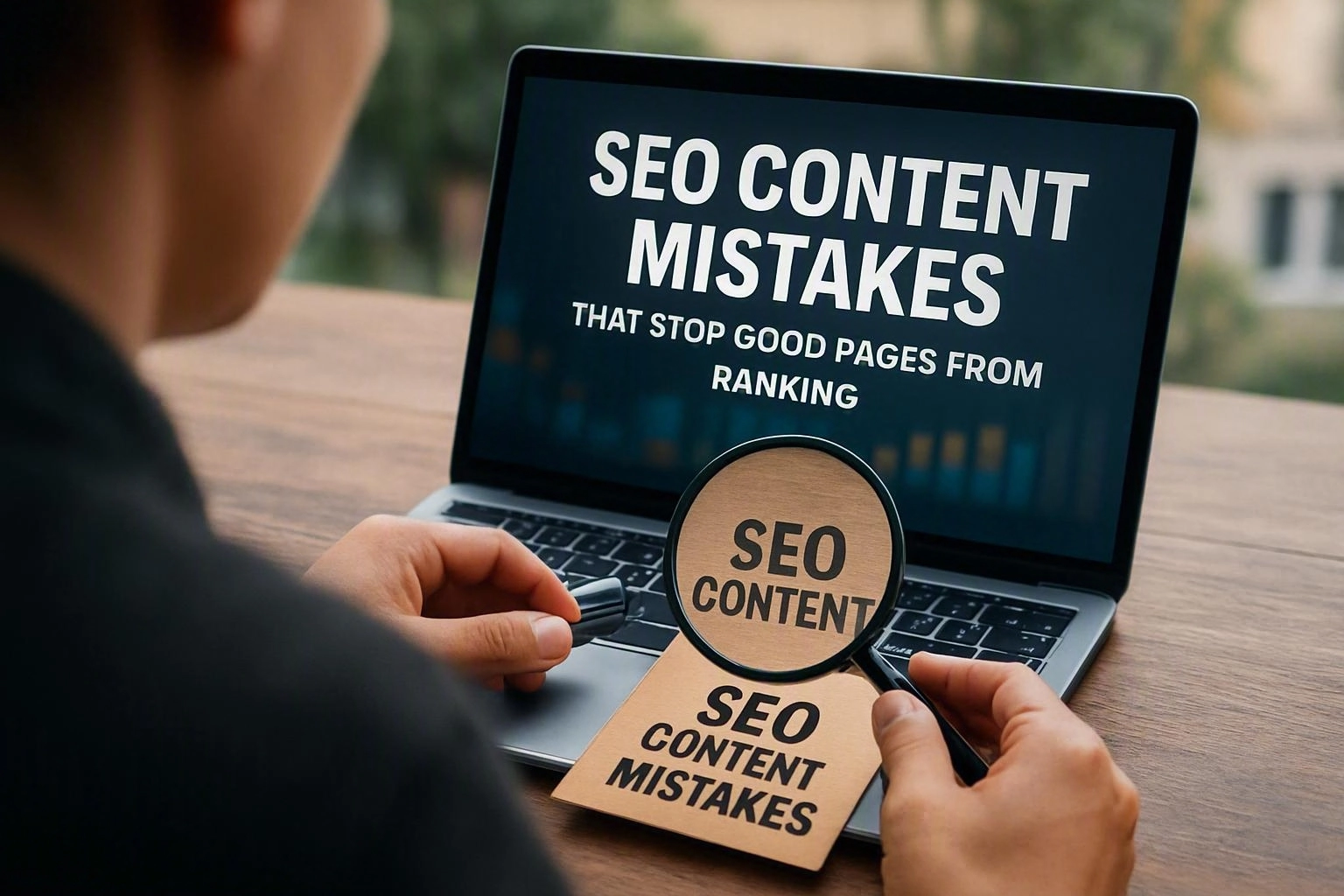 Illustration about SEO content mistakes, including targeting keywords without matching search intent